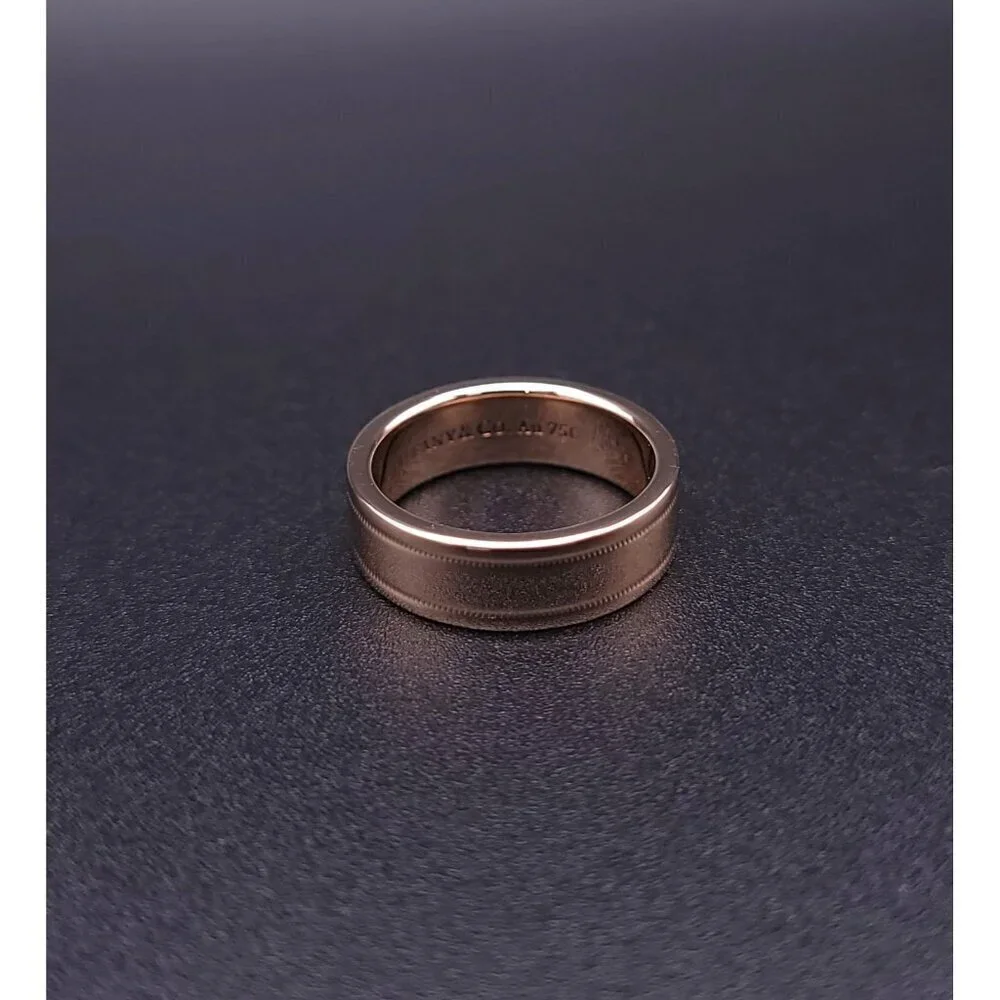 Tiffany & Co 18kt Rose Gold Together Double Milgrain 6mm Wedding Band Size 6.5
